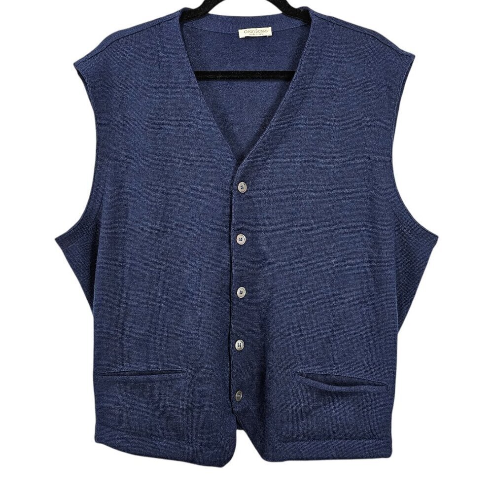 Gran Sasso Italy Virgin Wool Knitted Cardigan Blue Sweater Vest